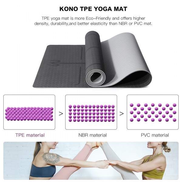 Kono TPE Non-slip Classic Yoga Mat - Black And Grey